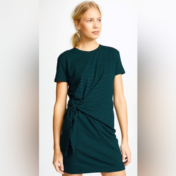Vince Green and Navy Blue Striped Dress with Side Tie at Waist Size Medium - Picture 1 of 10